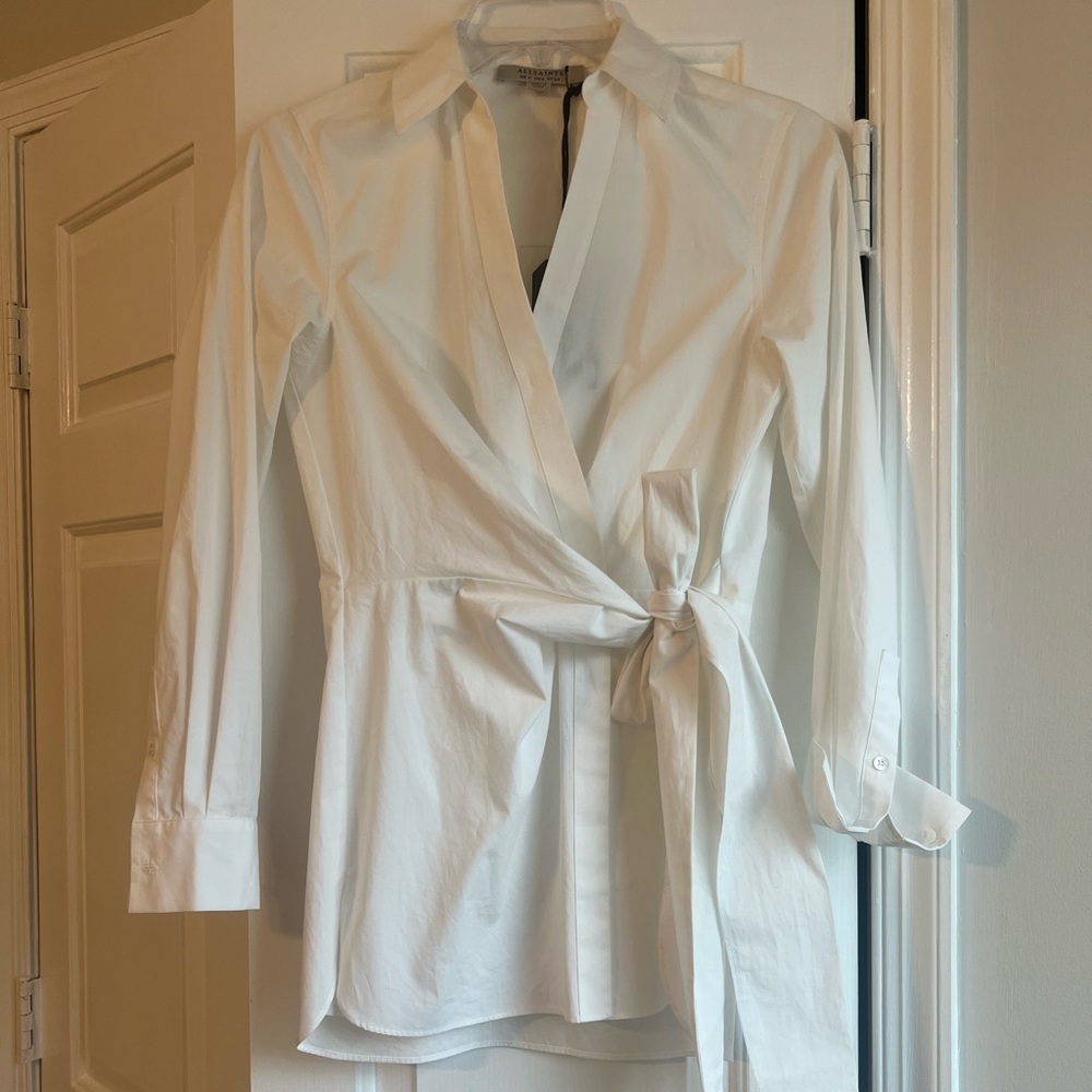 All Saints Elegant White Blouse with Front Tie.